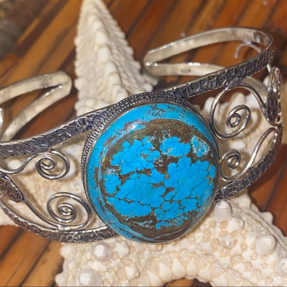 Turquoise Natural Gemstone handcrafted cuff - Picture 1 of 5